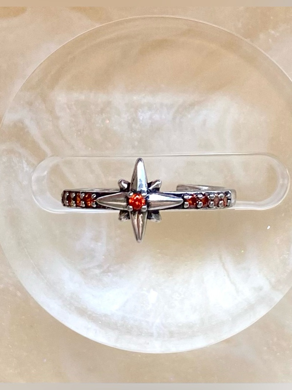 Sterling Silver Starburst Ring with Orange Gemstones
